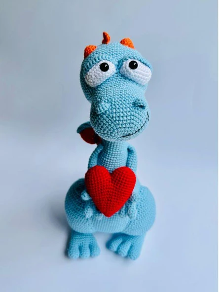 Kalpli Mavi Ejderha Amigurumi Organik Oyuncak ürün görseli 1