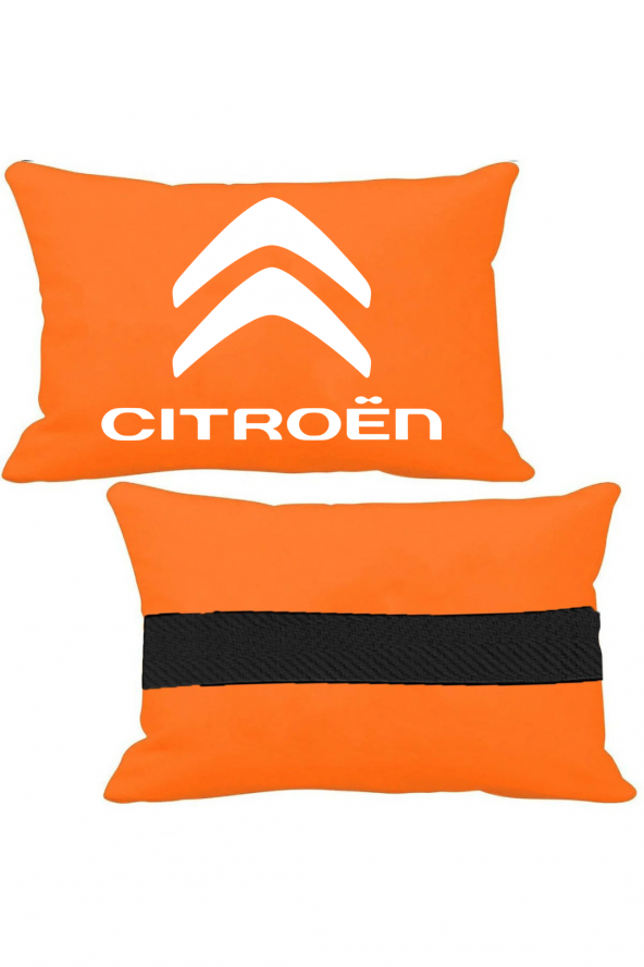 Öziron Citroen DS2 Oto Koltuk Boyun Yastığı 2 Adet Amblem Logolu Turuncu Ortopedik Yastık ürün görseli 1