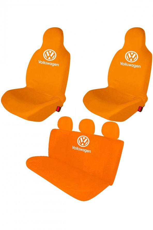 Öziron VW Jetta Oto Koltuk Kılıfı Koruyucu Logo Baskılı Penye Servis Kılıfı Turuncu ürün görseli 1
