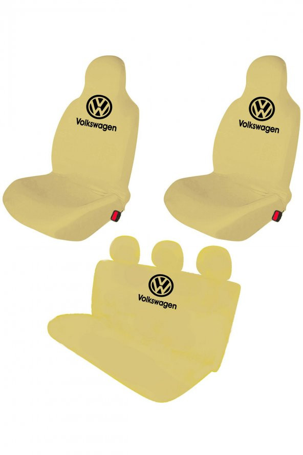 Öziron Volkswagen Amarok Oto Koltuk Kılıfı Koruyucu Logo Baskılı Penye Servis Kılıfı Kremrengi ürün görseli 1