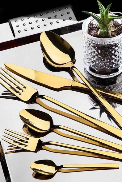 Jasper Dilay 36 Parça 6 Kişilik Titanyum Gold Çatal Kaşık Bıçak Takımı 3MM ürün görseli 1