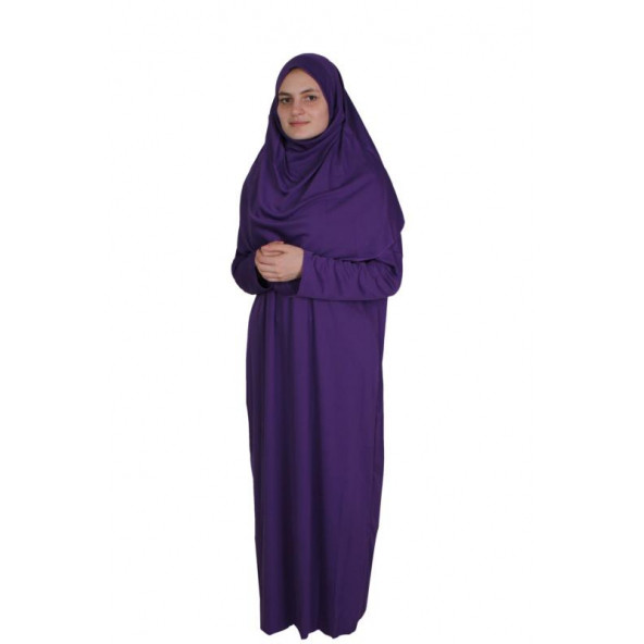 KOYU MENEKŞE MORU FERMUARLI NAMAZ ELBİSESİ ürün görseli 1