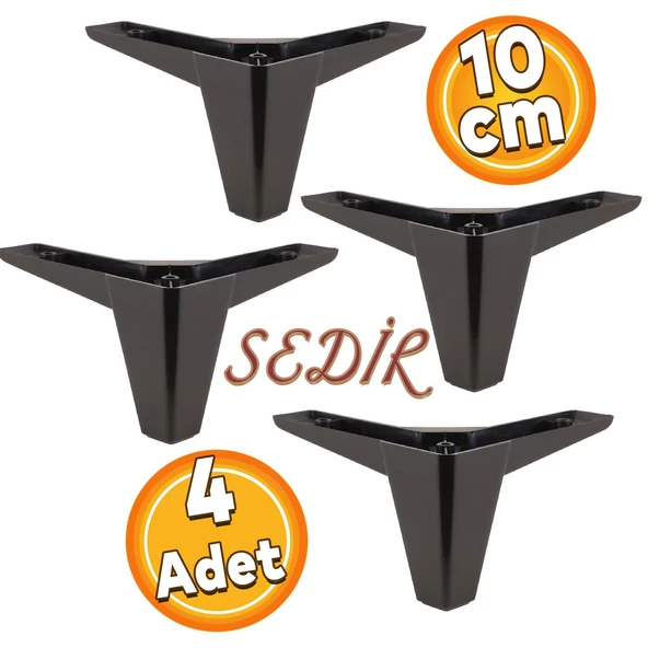 Sedir Lüks Mobilya Kanepe Sehpa Baza Tv Ünitesi Koltuk Ayağı Siyah 10 Cm Ayakları (4 ADET) ürün görseli 1