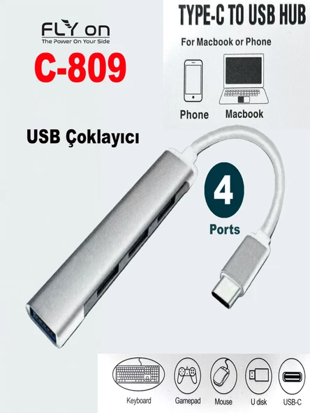 Type-C to 4 Port USB  Çağaltıcı Hem Telefonlar İçin Hem Bilgisayar İçin , ürün görseli 1
