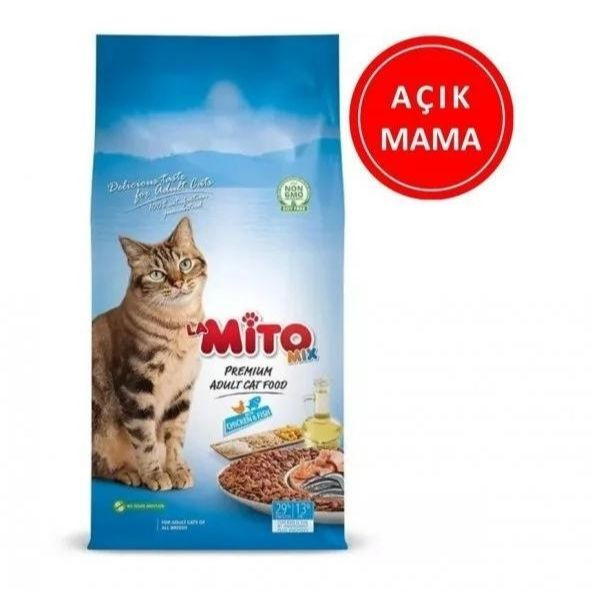 Mito Mix Tavuklu ve Balıklı Açık Kedi Maması 3 Kg (1 Kg x 3 Adet Taze Paket) ürün görseli 1