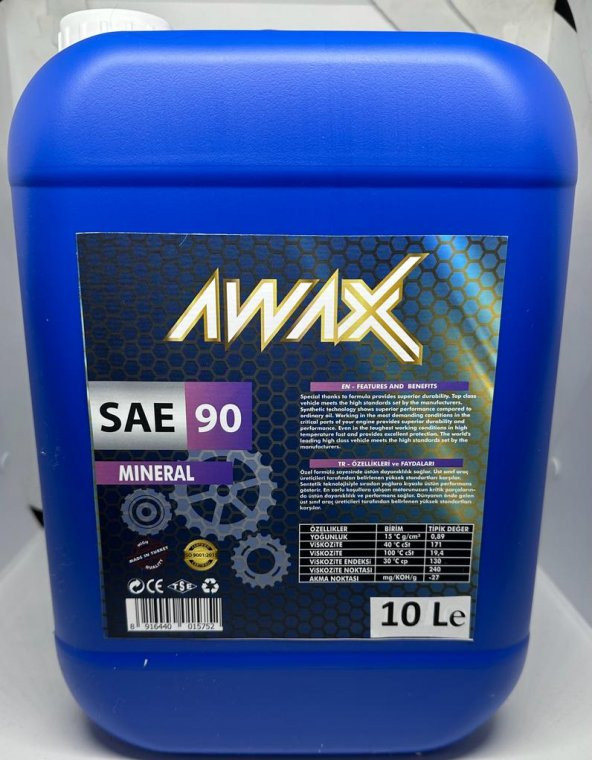 Awax SAE-90 asansör ve dişli bakım Yağı 10 Lt Üretim Yılı:2025 ürün görseli 1
