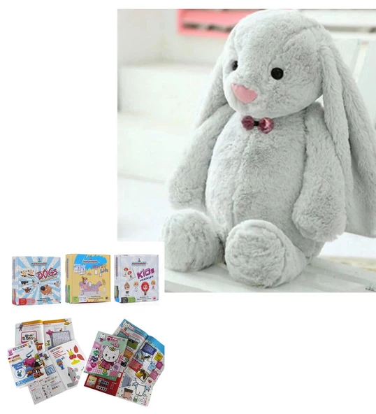 Uyku Arkadaşım PAPYONLU Uzun Kulak 65 cm Peluş Tavşan ve Eğitici Eğlenceli Etkinlik SETİ ürün görseli 1
