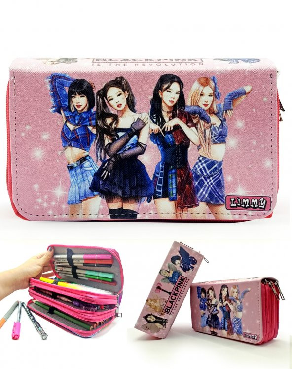Kalem Kutusu BlackPink Blink Revo Organizer Kalemkutu Vegan Deri Üç Bölmeli Kalemlik ürün görseli 1