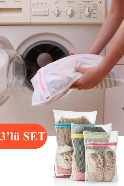 3'lü Çamaşır Yıkama Filesi Seti Renkli Fermuarlı ürün görseli 1