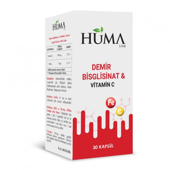 Huma Demir Bisglisinat & Vitamin C Takviyesi - 30 Kapsül - Naturalive ürün görseli 1