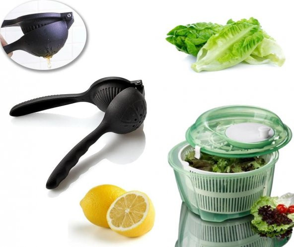 Yeşil Salata Kurutucu Ve Döküm Narenciye Limon Sıkacağı 2Li Set ürün görseli 1