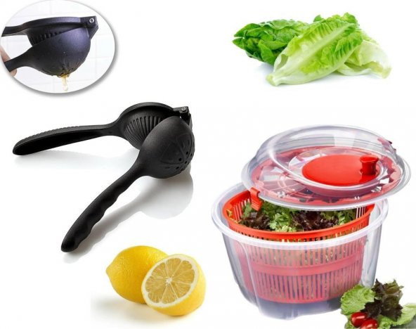 Turuncu Salata Kurutucu Ve Döküm Narenciye Limon Sıkacağı 2Li Set ürün görseli 1