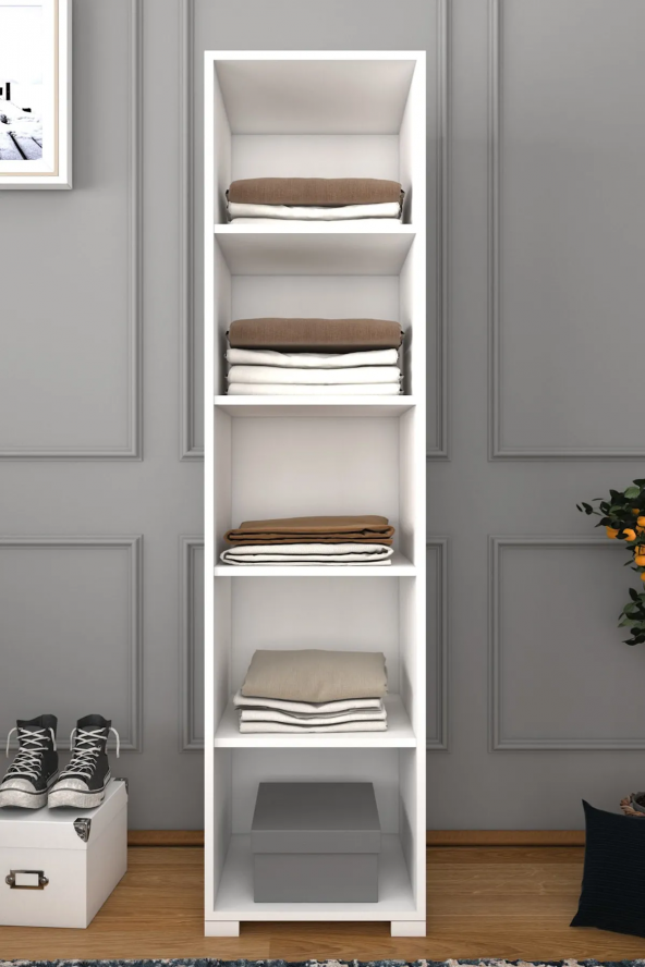Midoser 40 Cm Mat Beyaz 5 Raflı Kiler Tek Kapılı Banyo Ve Elbise Dolabı - Gardırop ürün görseli 1