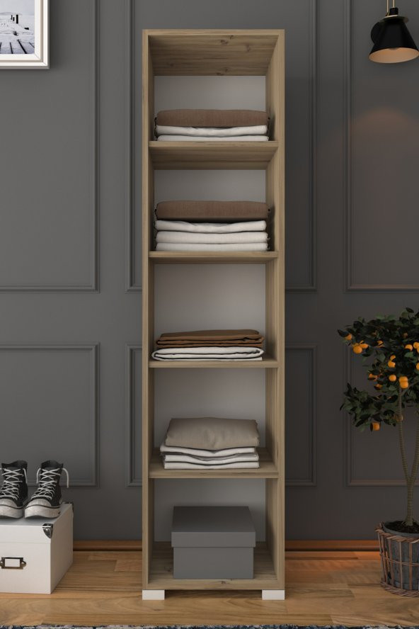 Midoser 40 Cm Açık Ceviz-beyaz 5 Raflı Kiler Tek Kapılı Banyo Ve Elbise Dolabı - Gardırop ürün görseli 1
