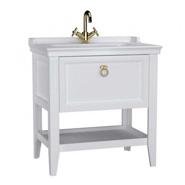 VitrA Valarte Lavabo Dolabı 80 cm Çekmeceli Etajerli Lavabolu Tek Armatür Delikli Mat Beyaz 62180 ürün görseli 1