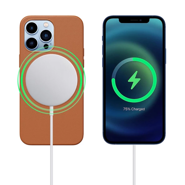 iPhone 13 Pro Magsafe Özellikli Leather Deri Kılıf - Resim 7