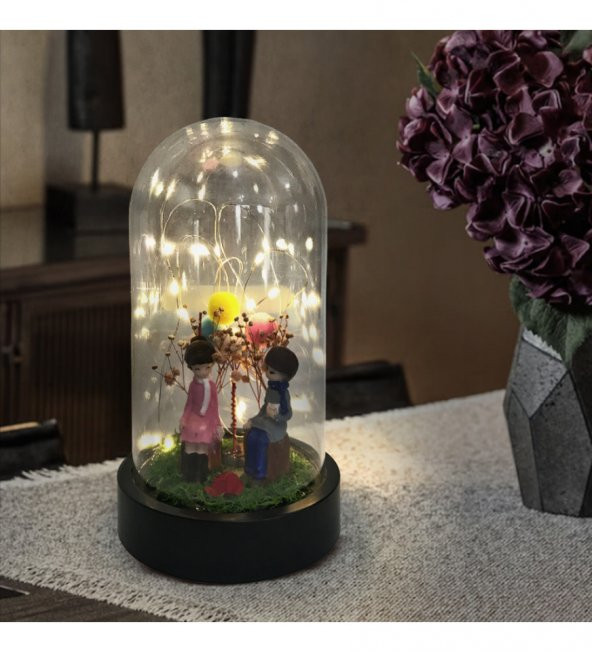 Sevgili Çift Işıklı Büyük Boy Fanus HK2711 ürün görseli 1