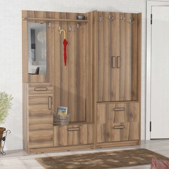 ABRE vm-36348 DORE CEVİZ vestiyer portmanto ayakkabılık ürün görseli 1