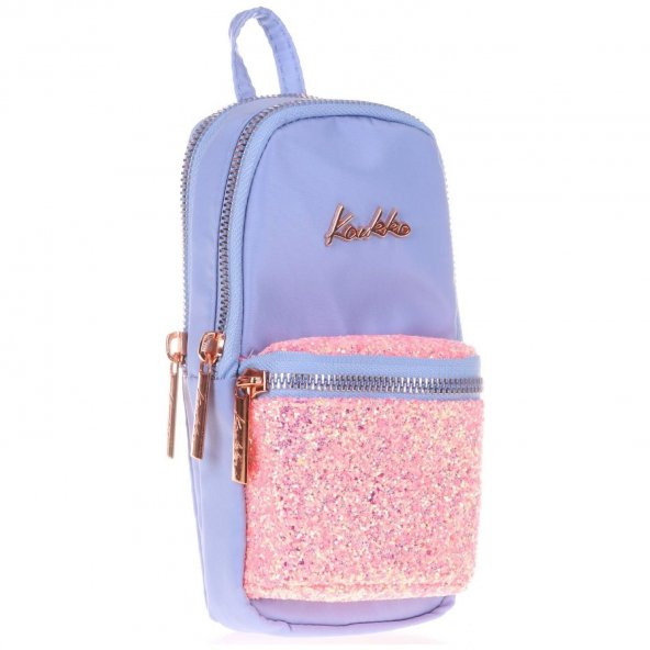 Kaukko Kalem Çantası Bright Junior Bag Taşlı-Floral Mavi Üç Bölmeli Kalemlik ürün görseli 1