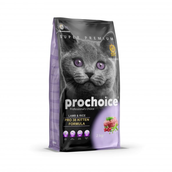 Prochoice Cat Pro 38 Kuzulu ve Pirinçli Yavru Kedi Maması 2 Kg ürün görseli 1