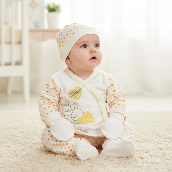 Chery Sarı 7'li Bebek Hastane Çıkış Seti - Resim 6