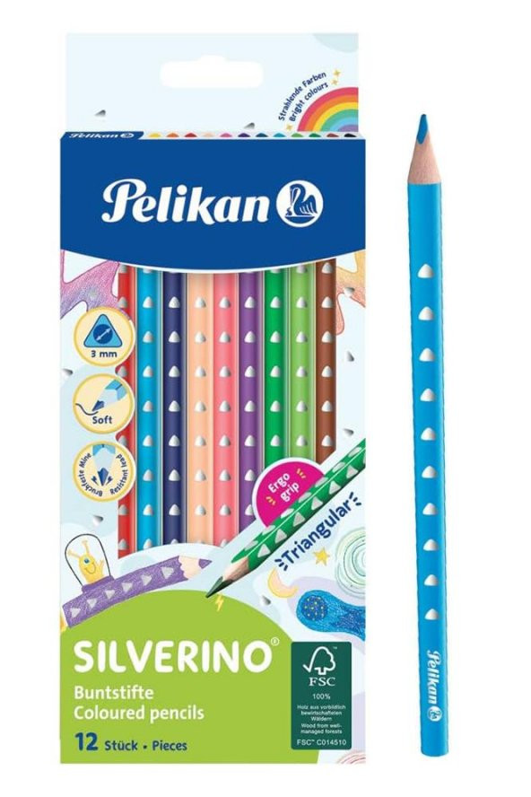 12 li Kuru Boya Kalemi Karton Kutu 1 Paket 12 Renk Üçgen Tutum Silverino Kuruboya Tam Boy Renkli Kalem ürün görseli 1