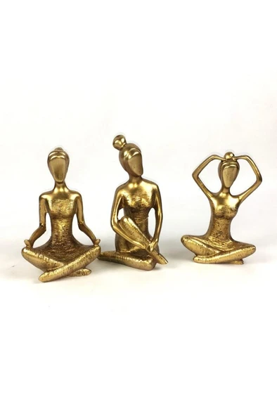 Gold Renk Yogacı Kız 3lü Biblo - Resim 2
