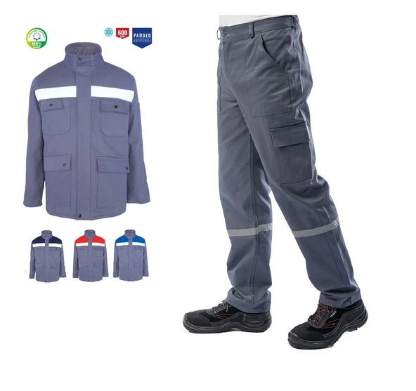 Kışlık İş Takımı Çok Cepli Reflektörlü Mont 4111 ve 7/7 İş Pantolonu 2958 Gri Renk Yüzde Yüz Pamuk ürün görseli 1