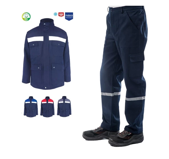 Kışlık İş Takımı Çok Cepli Reflektörlü Mont 4111 ve 7/7 İş Pantolonu 2958 Lacivert Renk Yüzde Yüz Pamuk ürün görseli 1