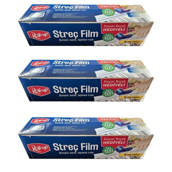 Roll-Up Şeffaf Mutfak Rulo Streç Film Folyo - 30 Cm. x 300 Metre - Gıdaya Uygun - 3 Paket ürün görseli 1
