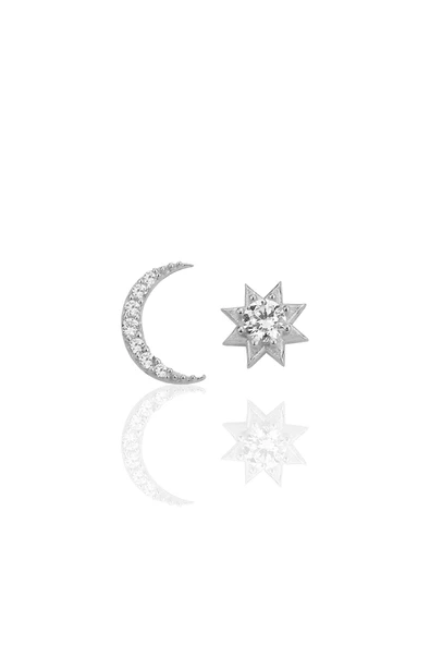Gümüş rodyumlu zirkon taşlı ay ve güneş kombin küpe SGTL12257RODAJ ürün görseli 1