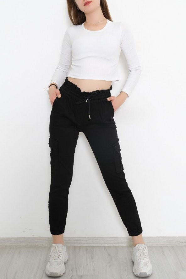 Beli Lastikli Kargo Pantolon Siyah - 8984.160. - Resim 2