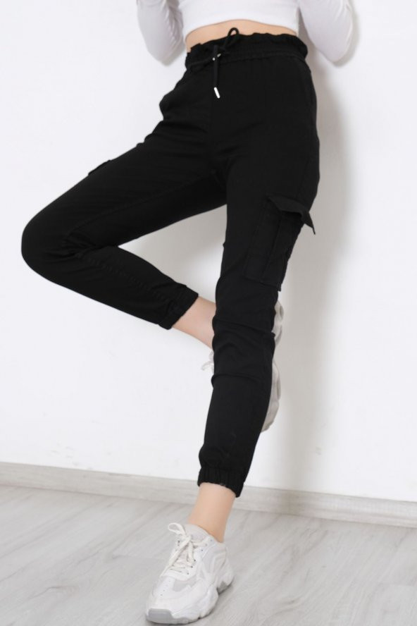 Beli Lastikli Kargo Pantolon Siyah - 8984.160. - Resim 3
