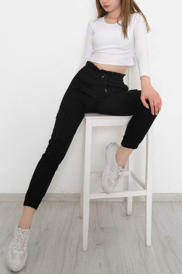 Beli Lastikli Kargo Pantolon Siyah - 8984.160. - Resim 6