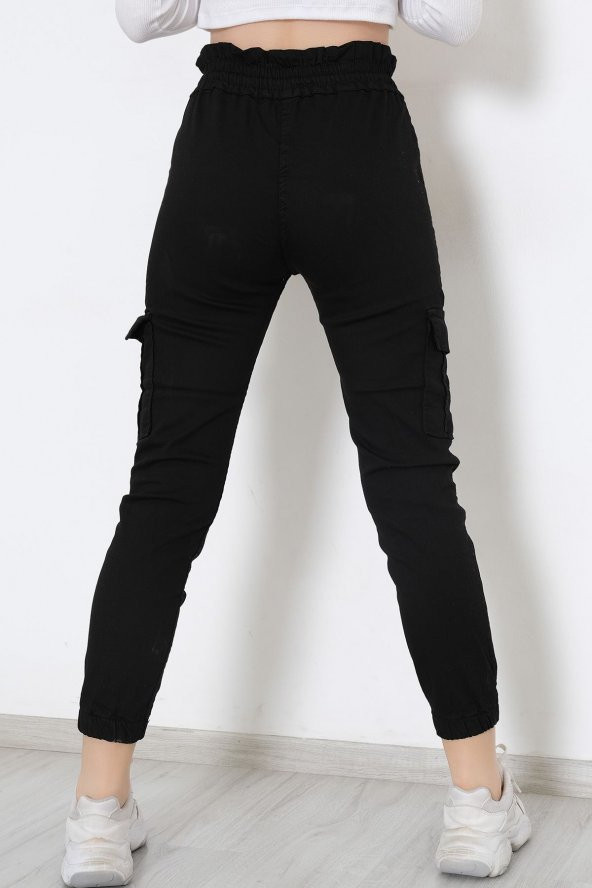 Beli Lastikli Kargo Pantolon Siyah - 8984.160. - Resim 9