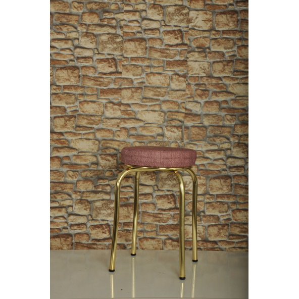 1 ADET PEMBE DESENLİ RENKLİ KUMAŞ GOLD NİKELAJLI DEMİR TABURE MUTFAK TABURESİ ürün görseli 1