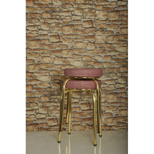 2 ADET PEMBE DESENLİ RENKLİ KUMAŞ GOLD NİKELAJLI DEMİR TABURE MUTFAK TABURESİ ürün görseli 1