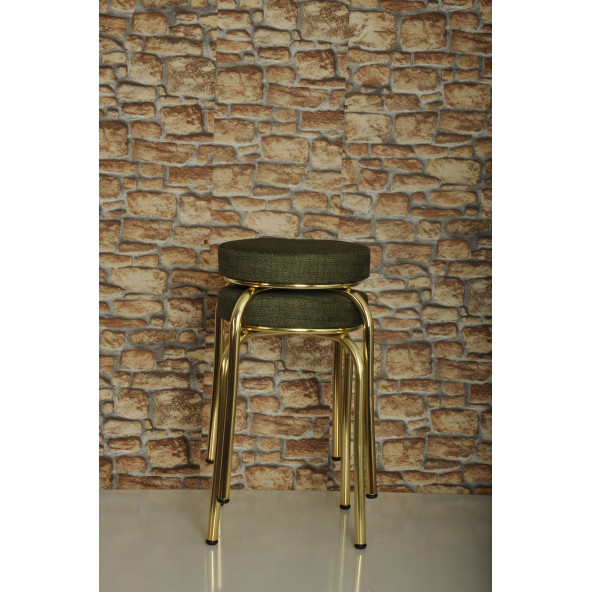 2 ADET YEŞİL DESENLİ RENKLİ KUMAŞ GOLD NİKELAJLI DEMİR TABURE MUTFAK TABURESİ ürün görseli 1
