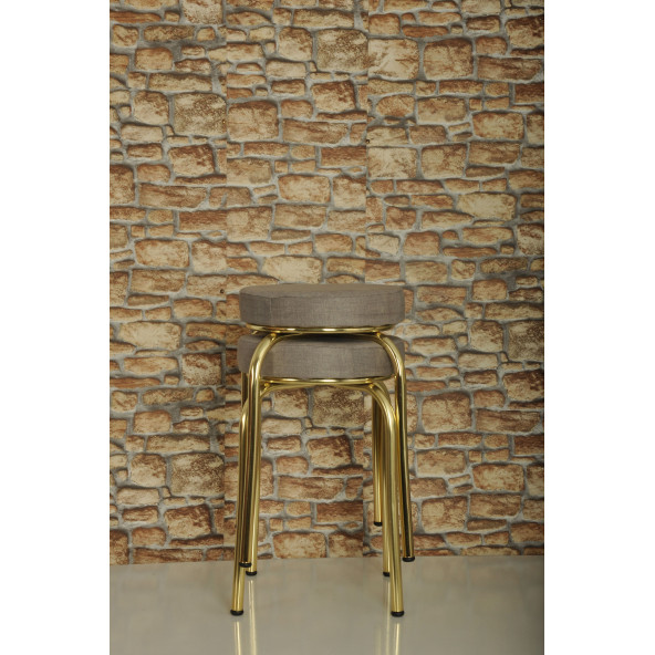 2 ADET GRİ DESENLİ RENKLİ KUMAŞ GOLD NİKELAJLI DEMİR TABURE MUTFAK TABURESİ ürün görseli 1