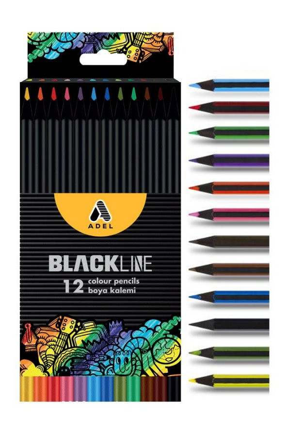 Blackline 12 li Kuru Boya Kalemi Karton Kutu 1 Paket 12 Renk Kuruboya Tam Boy Renkli Kalem ürün görseli 1