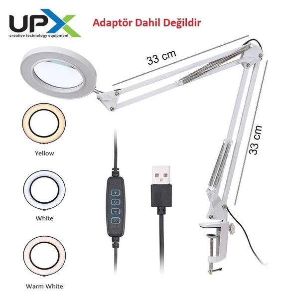 Upx Büyüteç 803L 5x 12w Led Aydınlatma 107 mm Cam Lens 5 Diopter Adaptör Dahil Değildir ürün görseli 1