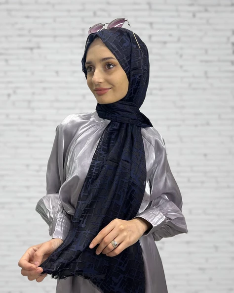 Cosie İthal  Desenli Yakma Şal 00829  LACİVERT ürün görseli 1