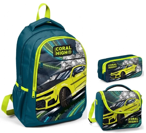 Coral High Nefti Sarı Araba Üçlü İlkokul Okul Çanta Seti ürün görseli 1