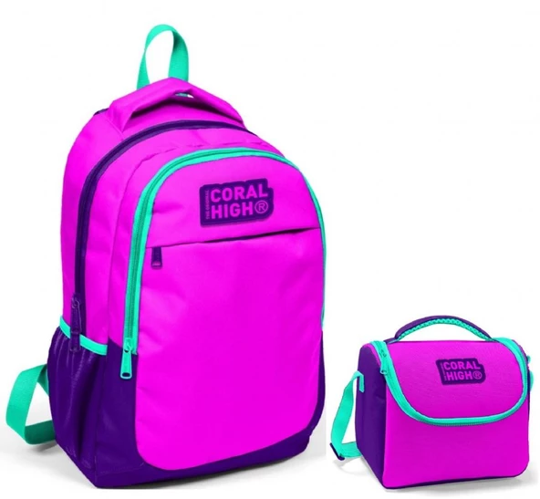 Coral High Pembe Mor Çanta Ve Beslenme Seti ürün görseli 1