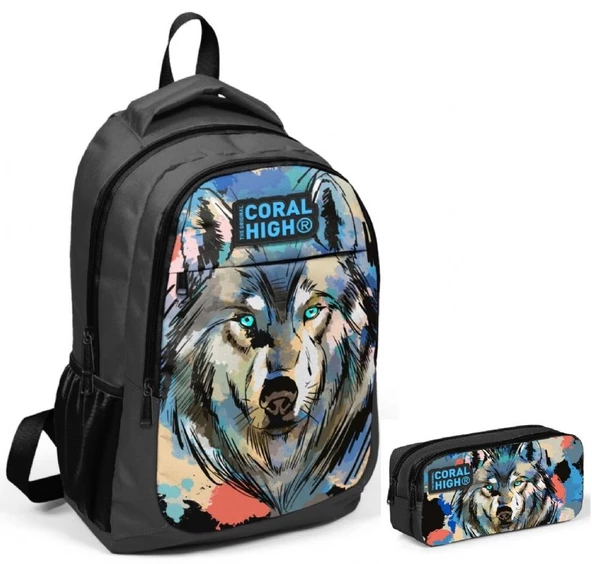 Coral High Siyah Kurt İlkokul Sırt Çantası ve Kalemlik Seti ürün görseli 1