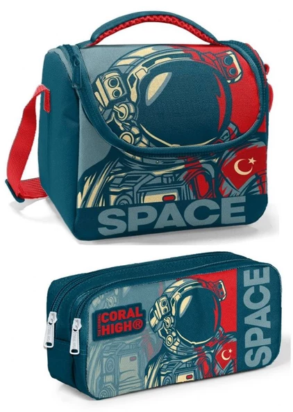 Coral High Lacivert Kırmızı Astronot Erkek Çocuk Beslenme Çantası Seti ürün görseli 1