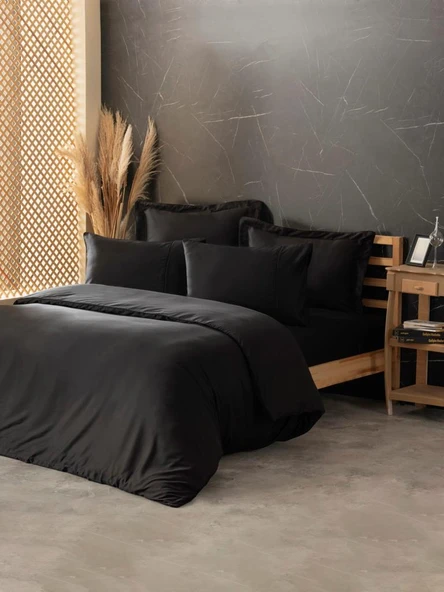 Cotton Box Silky İpek Çift Kişilik Nevresim Takımı Siyah ürün görseli 1