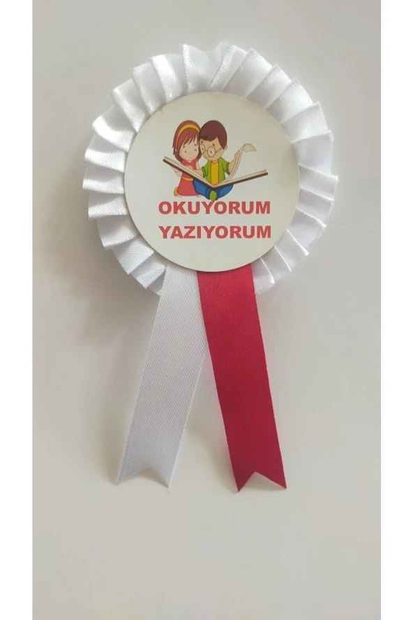 yıldızkurdelaankara Okuyorum Yazıyorum Kokart Rozet Beyaz Kırmızı (5 ADET) ürün görseli 1