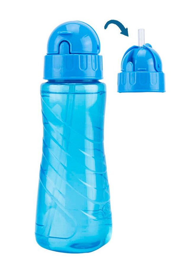 Matara 500 ml Mavi 1 Adet Plastik Su Matarası 500 cc Pipetli Suluk Okul Suluğu ürün görseli 1
