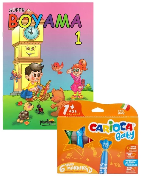 Carioca Süper Jumbo Teddy Keçeli Kalem 6 Renk ve Boyama Kitabı Set ürün görseli 1
